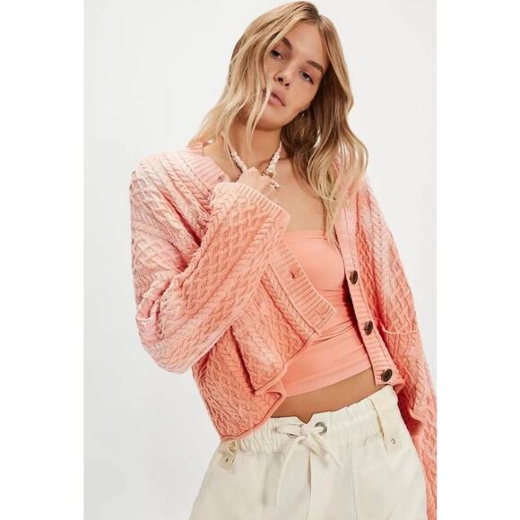 NWT Free People Washed Ashore Cardi Pink Cloud Combo Size Small - Picture 1 of 4